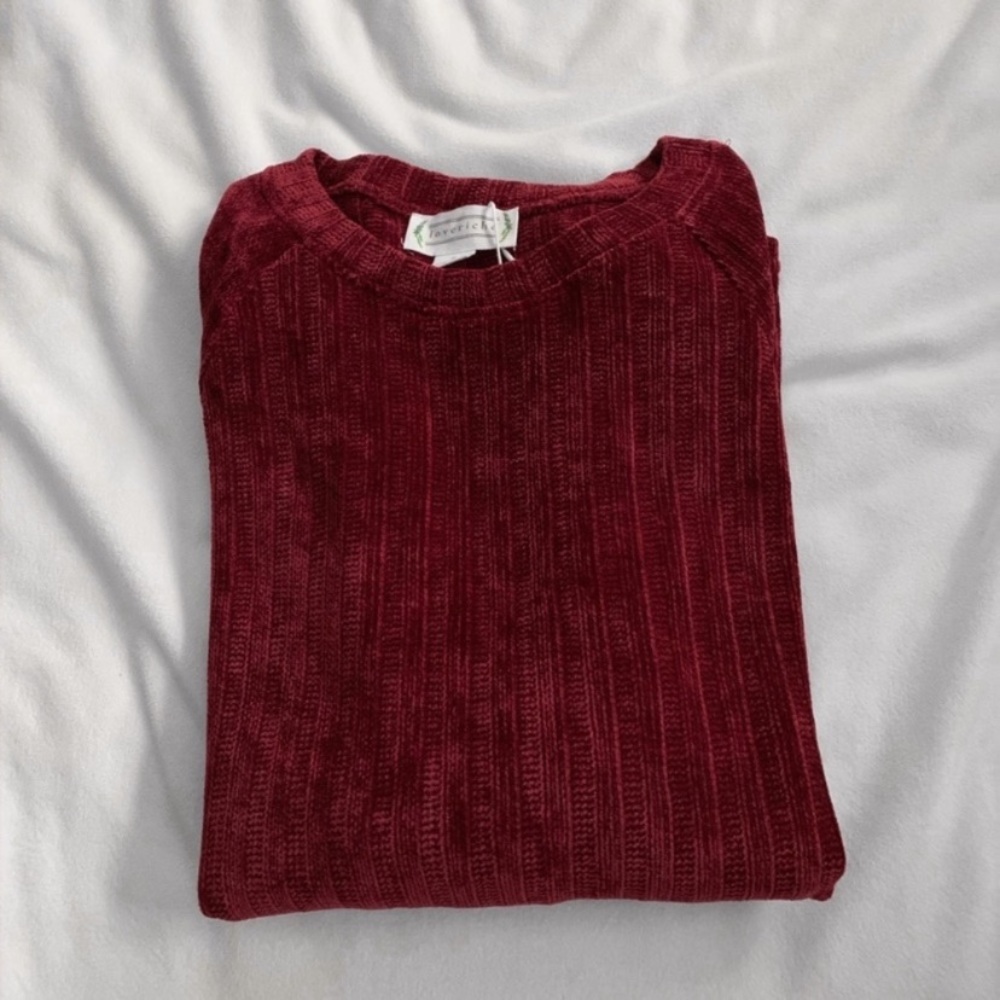 1 left- Red Chenille Long Sleeve Top - Picture 3 of 5